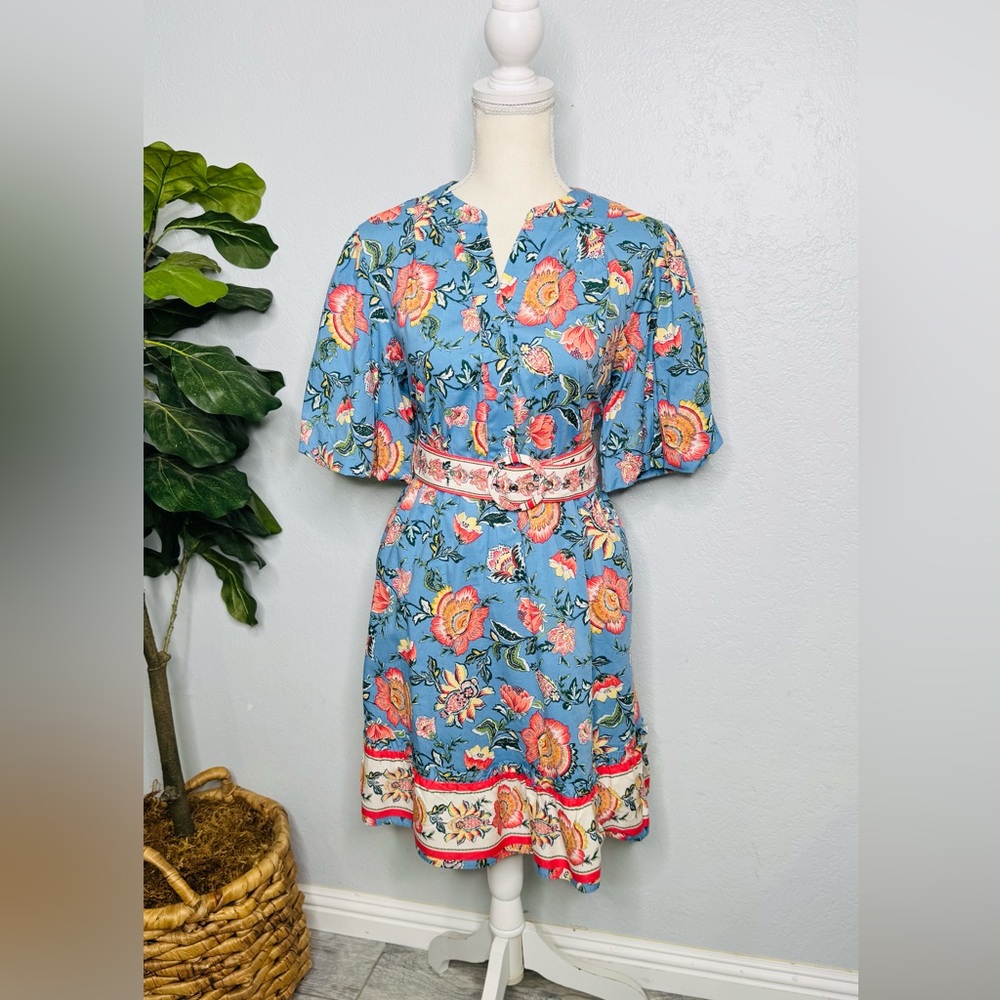 NEW Joie Blue Floral Belted Puff Sleeve Mini Dress
